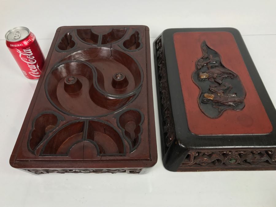 Chinese Carved Wood Yin Yang Divided Box [Photo 17]
