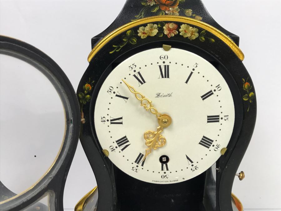 Zenith Le Locle Swiss Pendulum Mantel Clock With Shelf Case Hand Painted By Chautems Estimate $400-$500 [Photo 7]