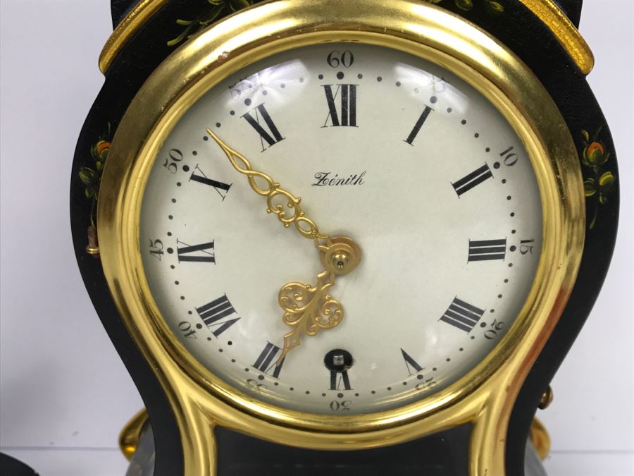 Zenith Le Locle Swiss Pendulum Mantel Clock With Shelf Case Hand Painted By Chautems Estimate $400-$500 [Photo 3]