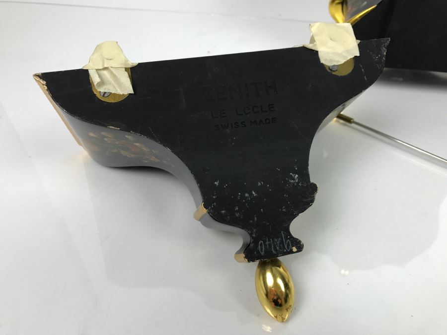 Zenith Le Locle Swiss Pendulum Mantel Clock With Shelf Case Hand Painted By Chautems Estimate $400-$500 [Photo 15]