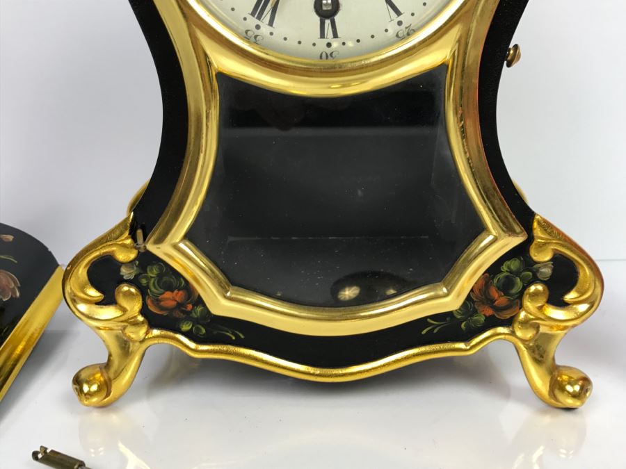 Zenith Le Locle Swiss Pendulum Mantel Clock With Shelf Case Hand Painted By Chautems Estimate $400-$500 [Photo 4]