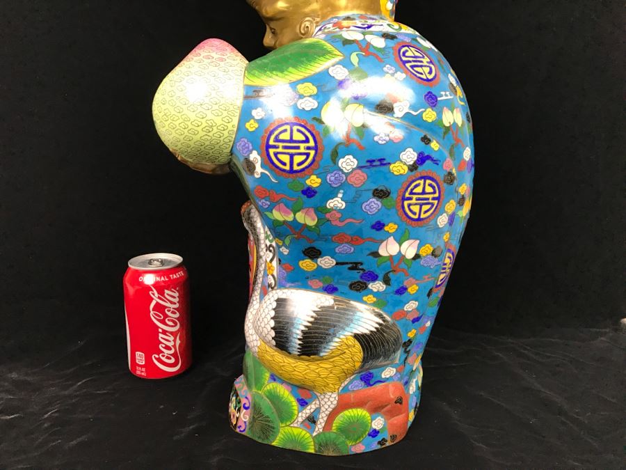 Large Chinese Cloisonne Figure Of Sage Holding Staff [Photo 25]