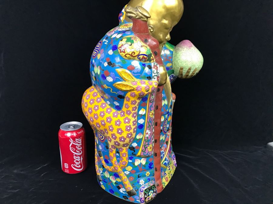 Large Chinese Cloisonne Figure Of Sage Holding Staff [Photo 15]