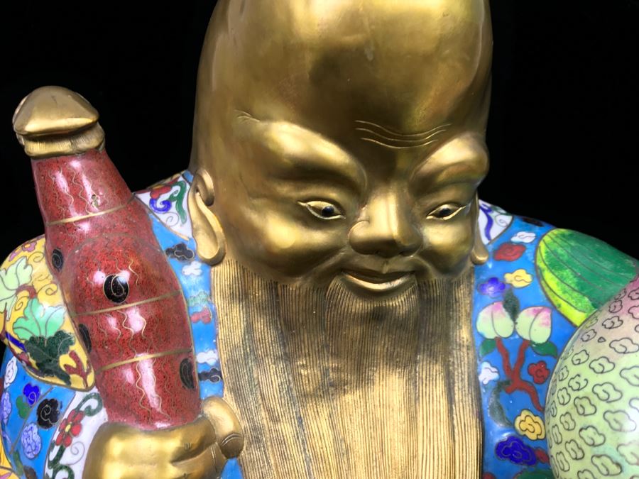 Large Chinese Cloisonne Figure Of Sage Holding Staff [Photo 4]