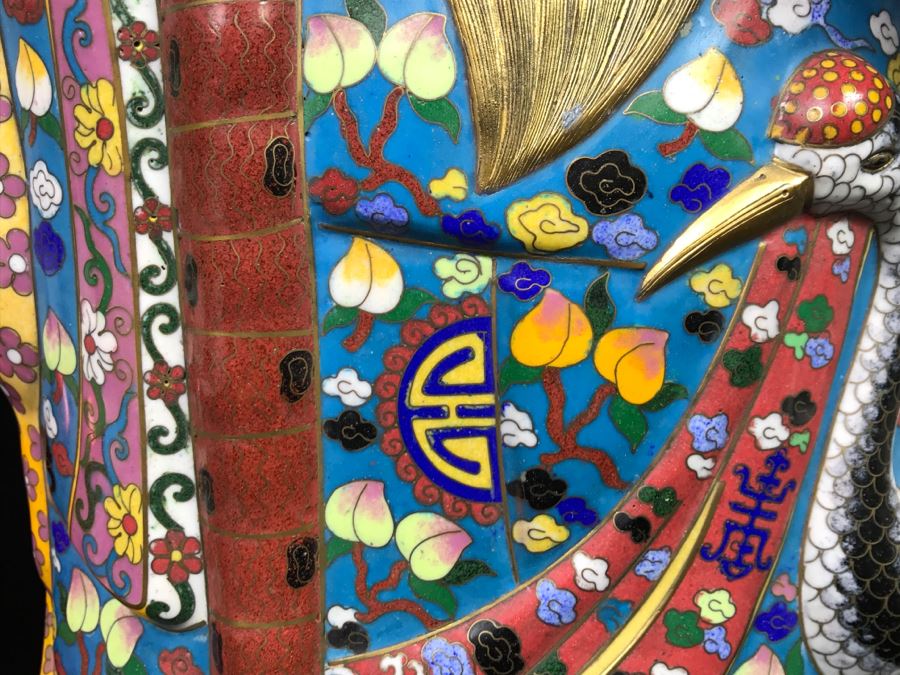 Large Chinese Cloisonne Figure Of Sage Holding Staff [Photo 10]