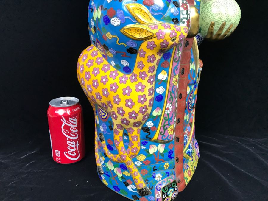 Large Chinese Cloisonne Figure Of Sage Holding Staff [Photo 16]