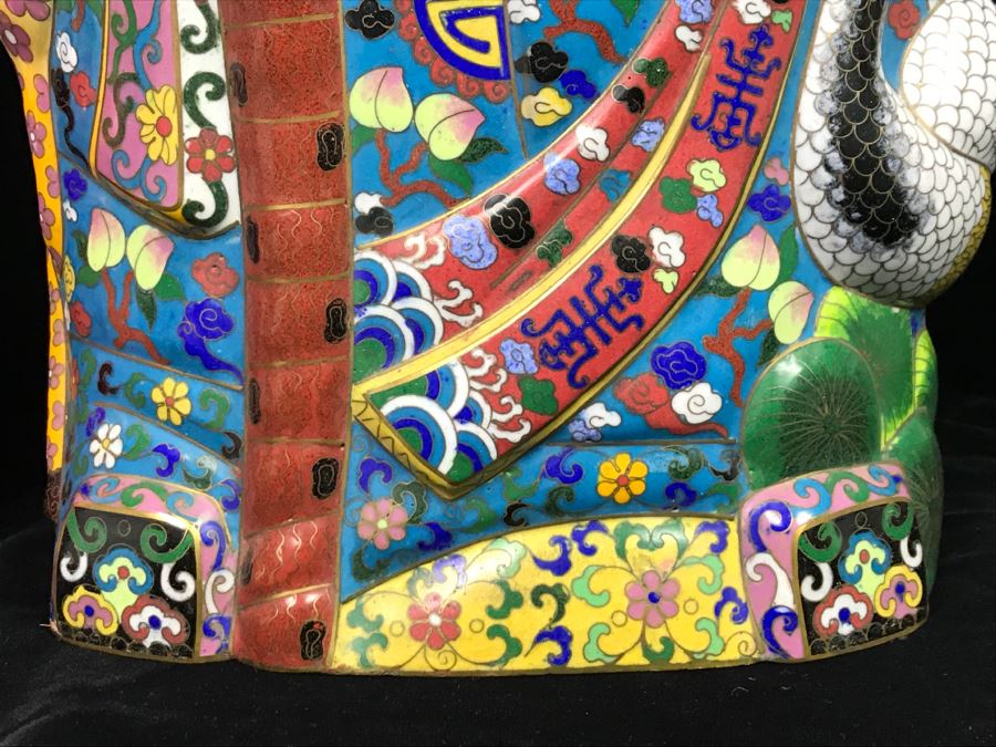 Large Chinese Cloisonne Figure Of Sage Holding Staff [Photo 12]