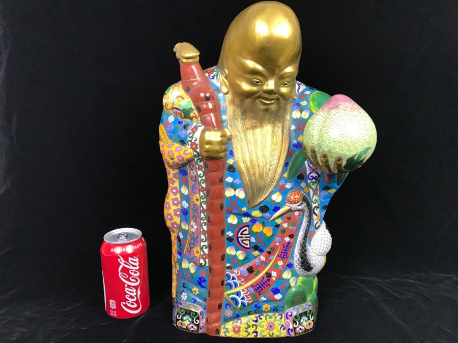 Large Chinese Cloisonne Figure Of Sage Holding Staff [Photo 1]