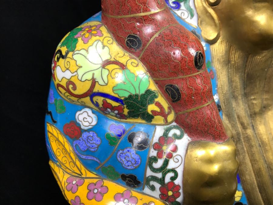 Large Chinese Cloisonne Figure Of Sage Holding Staff [Photo 8]