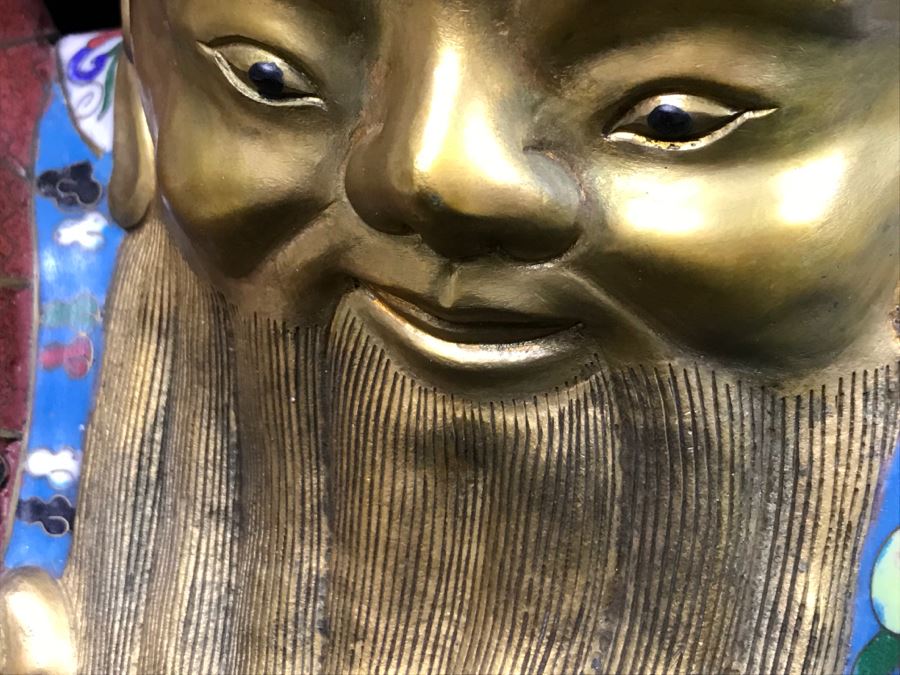 Large Chinese Cloisonne Figure Of Sage Holding Staff [Photo 31]