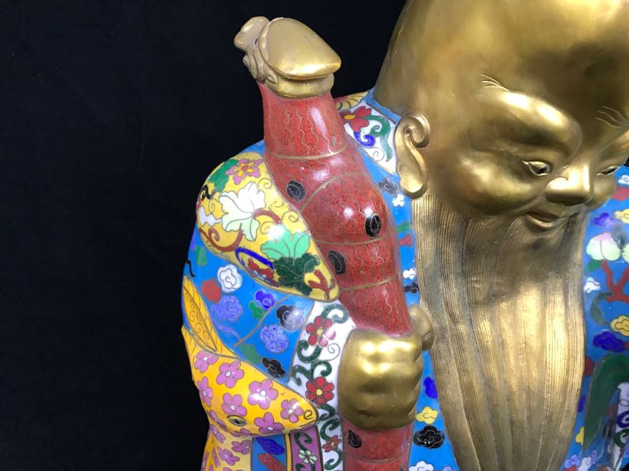 Large Chinese Cloisonne Figure Of Sage Holding Staff [Photo 7]