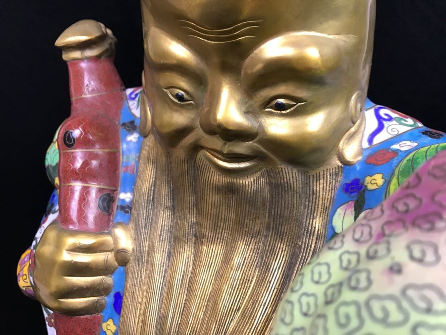 Large Chinese Cloisonne Figure Of Sage Holding Staff [Photo 30]