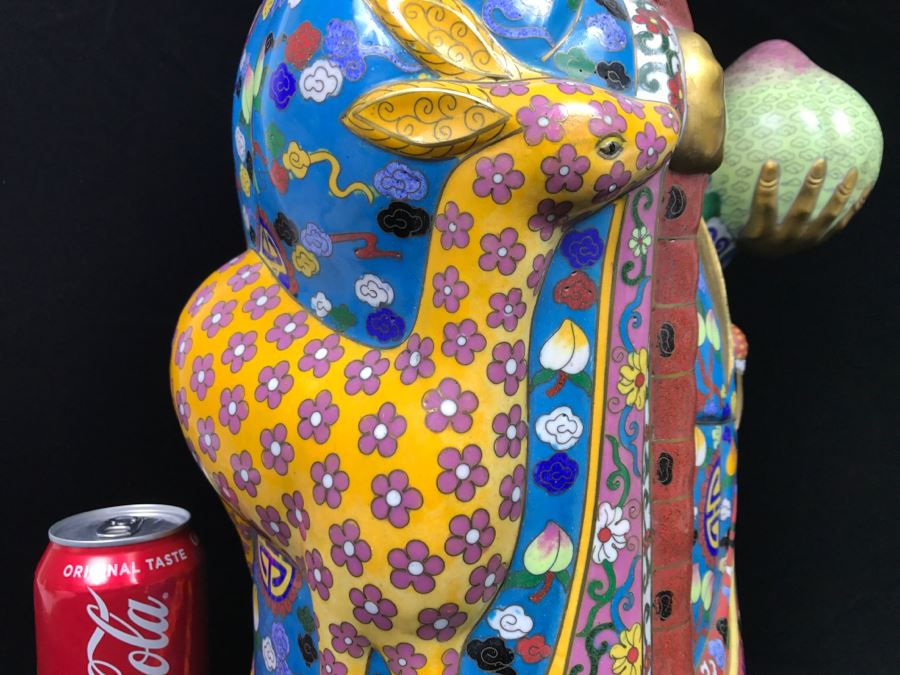 Large Chinese Cloisonne Figure Of Sage Holding Staff [Photo 18]