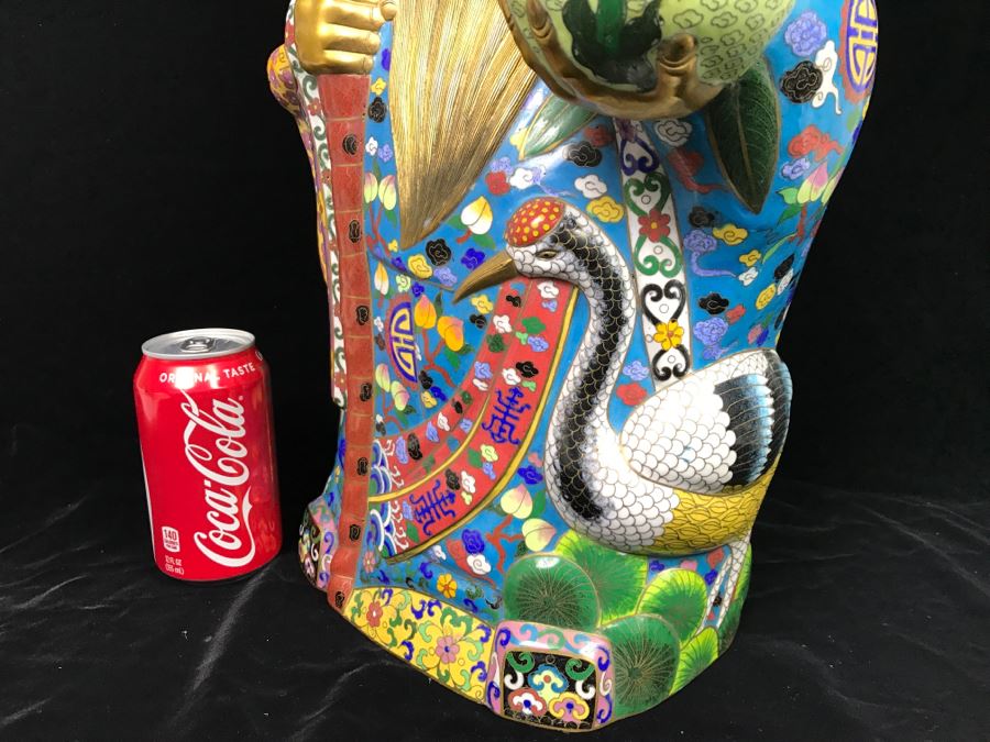 Large Chinese Cloisonne Figure Of Sage Holding Staff [Photo 28]