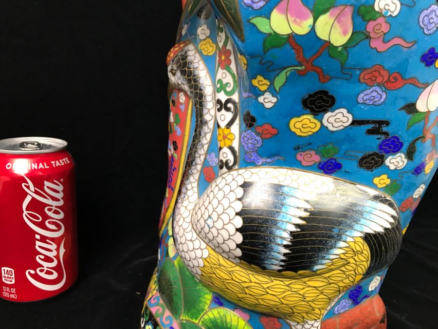 Large Chinese Cloisonne Figure Of Sage Holding Staff [Photo 27]