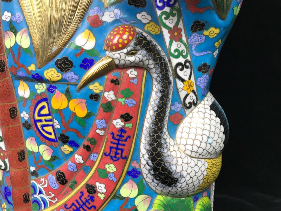 Large Chinese Cloisonne Figure Of Sage Holding Staff [Photo 9]