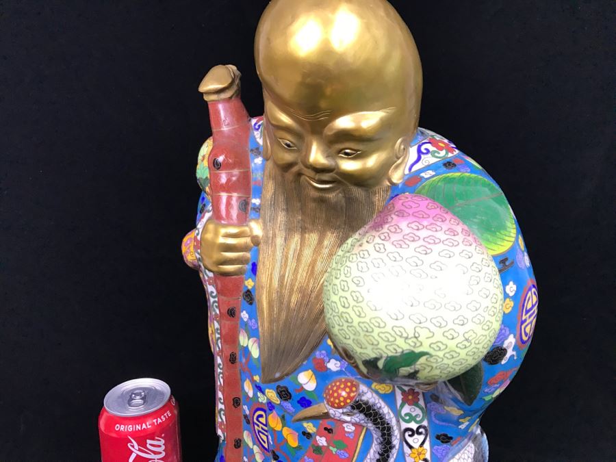 Large Chinese Cloisonne Figure Of Sage Holding Staff [Photo 29]