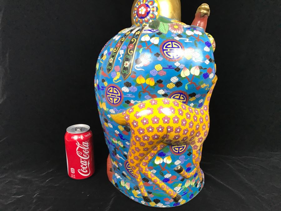 Large Chinese Cloisonne Figure Of Sage Holding Staff [Photo 19]