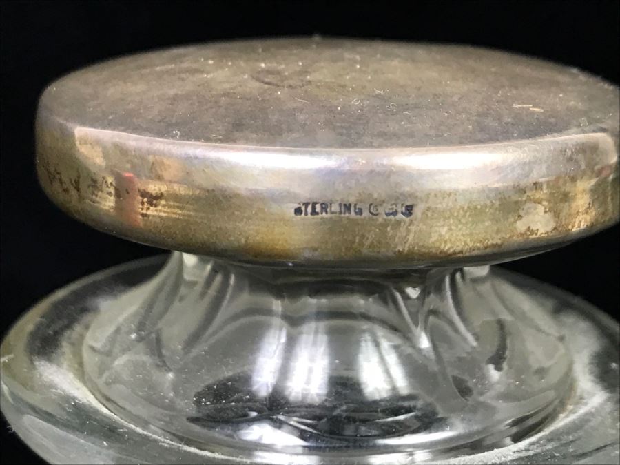 Large Vintage Cut Glass Bottle With Sterling Silver Stopper [Photo 6]