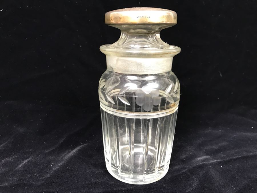 Large Vintage Cut Glass Bottle With Sterling Silver Stopper [Photo 4]