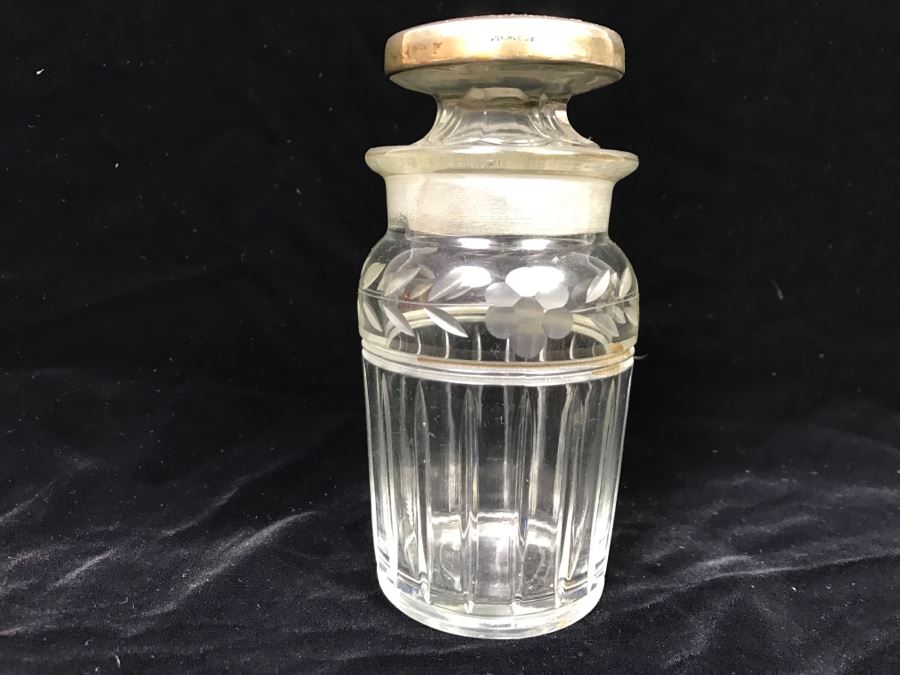 Large Vintage Cut Glass Bottle With Sterling Silver Stopper [Photo 5]