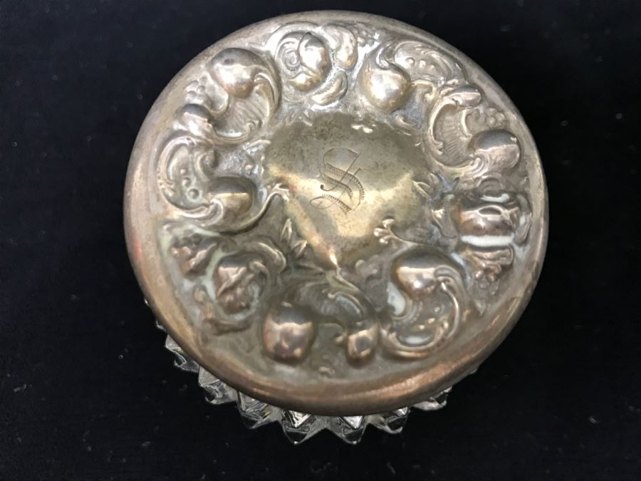 Glass Trinket Box With Repoussé Sterling Silver Lid [Photo 4]