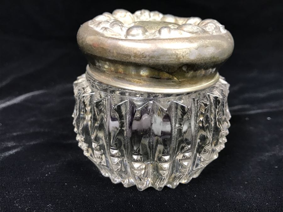 Glass Trinket Box With Repoussé Sterling Silver Lid [Photo 3]