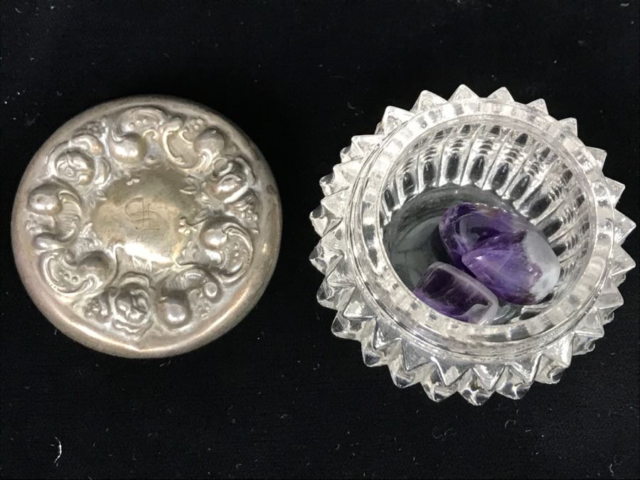 Glass Trinket Box With Repoussé Sterling Silver Lid [Photo 7]