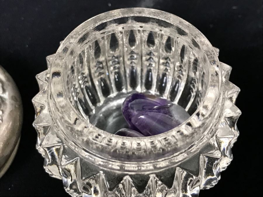 Glass Trinket Box With Repoussé Sterling Silver Lid [Photo 9]
