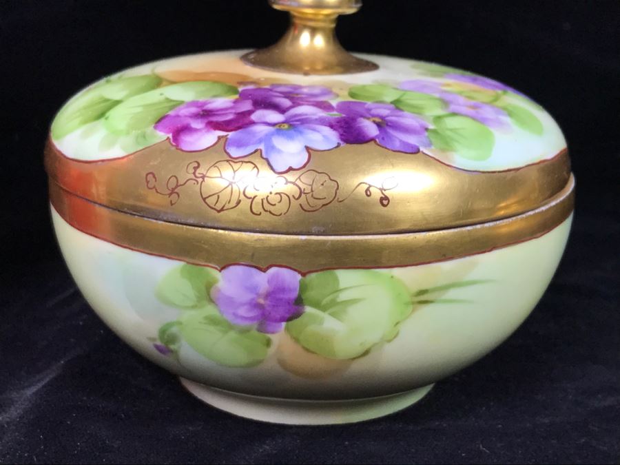 Hand Painted French Dresser Jar With Violets And Pickard China Lidded Trinket Box [Photo 13]