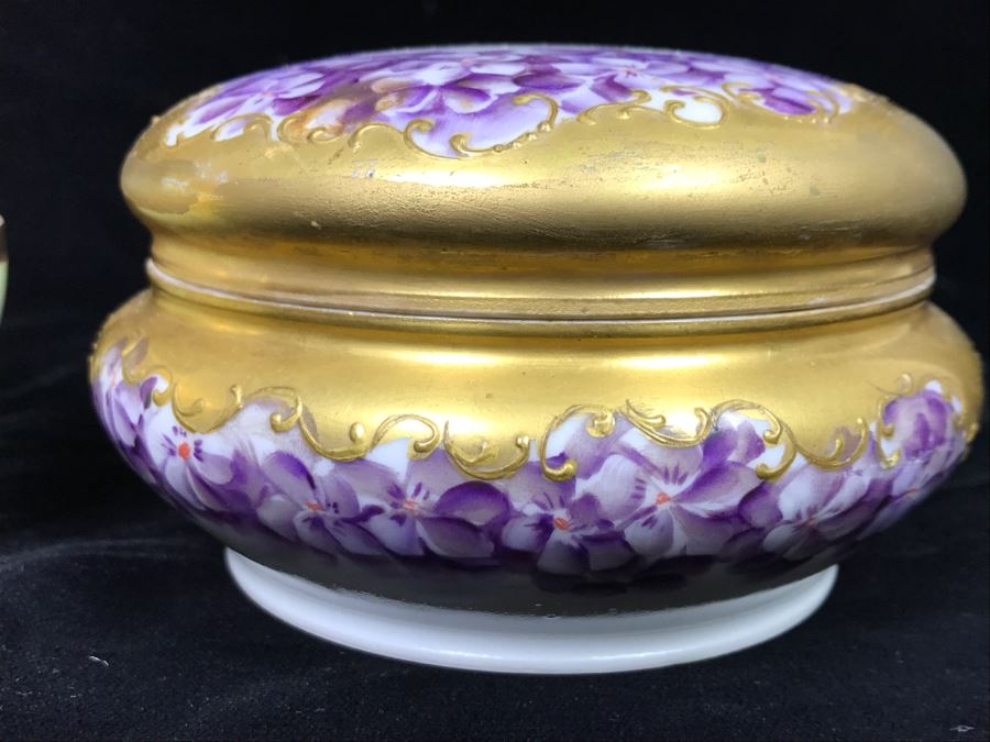 Hand Painted French Dresser Jar With Violets And Pickard China Lidded Trinket Box [Photo 6]