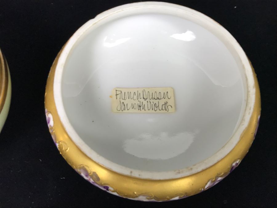 Hand Painted French Dresser Jar With Violets And Pickard China Lidded Trinket Box [Photo 8]