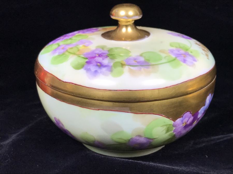 Hand Painted French Dresser Jar With Violets And Pickard China Lidded Trinket Box [Photo 14]