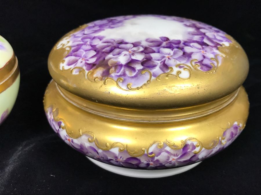 Hand Painted French Dresser Jar With Violets And Pickard China Lidded Trinket Box [Photo 4]
