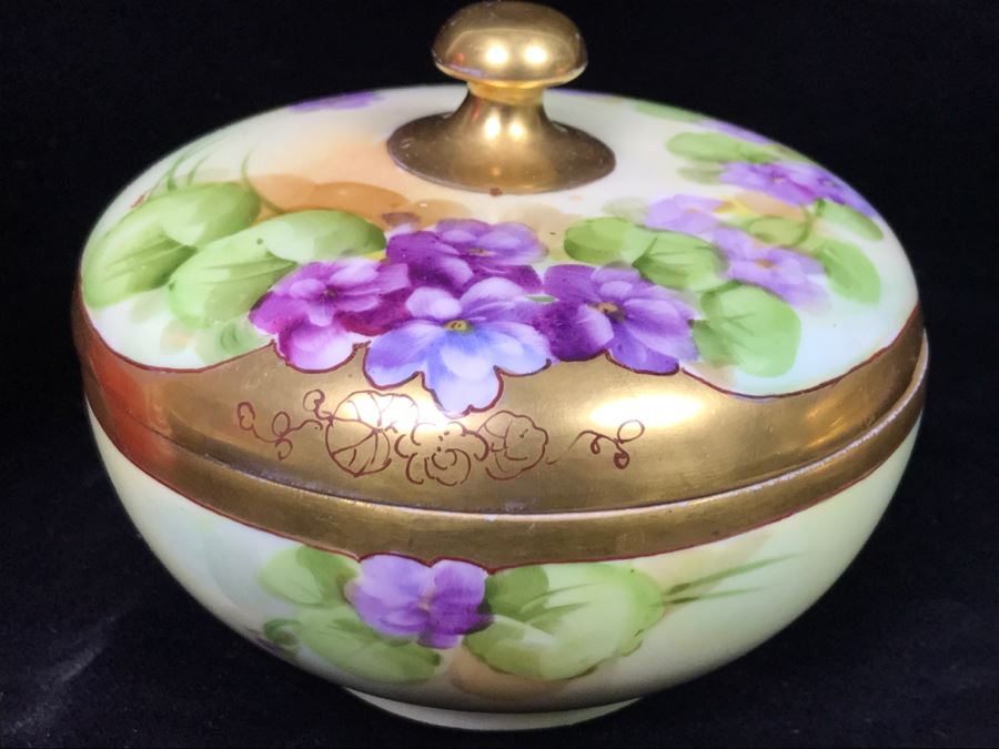 Hand Painted French Dresser Jar With Violets And Pickard China Lidded Trinket Box [Photo 12]