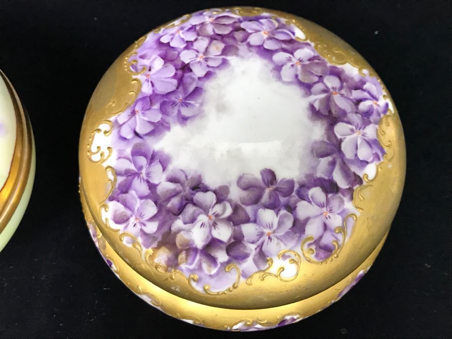 Hand Painted French Dresser Jar With Violets And Pickard China Lidded Trinket Box [Photo 7]