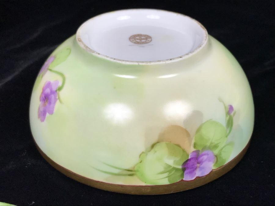 Hand Painted French Dresser Jar With Violets And Pickard China Lidded Trinket Box [Photo 17]