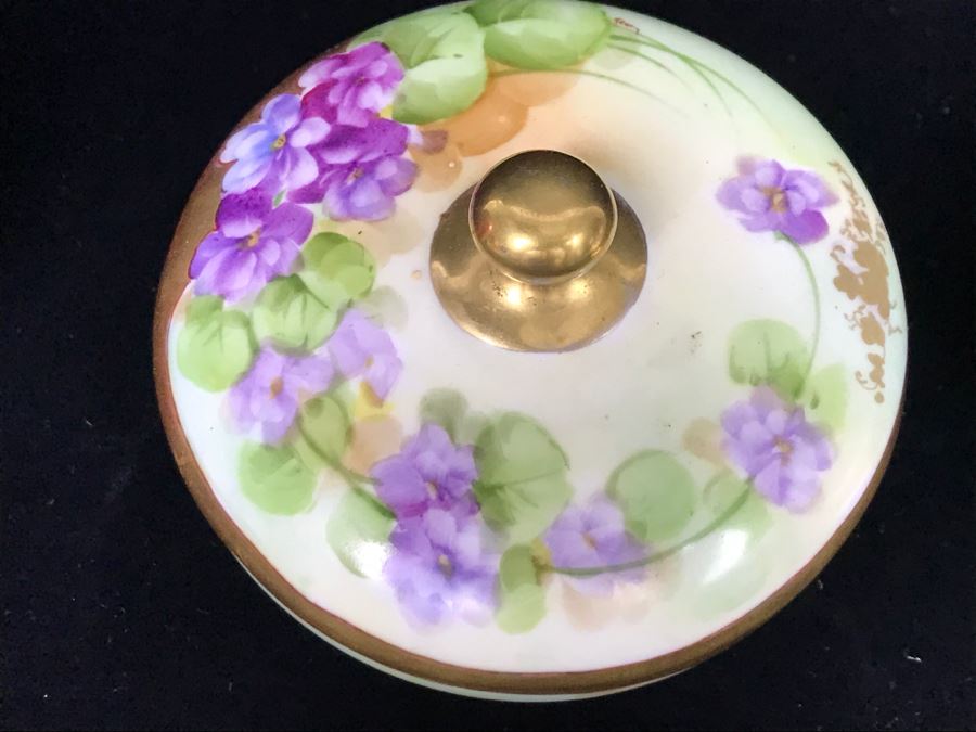 Hand Painted French Dresser Jar With Violets And Pickard China Lidded Trinket Box [Photo 15]
