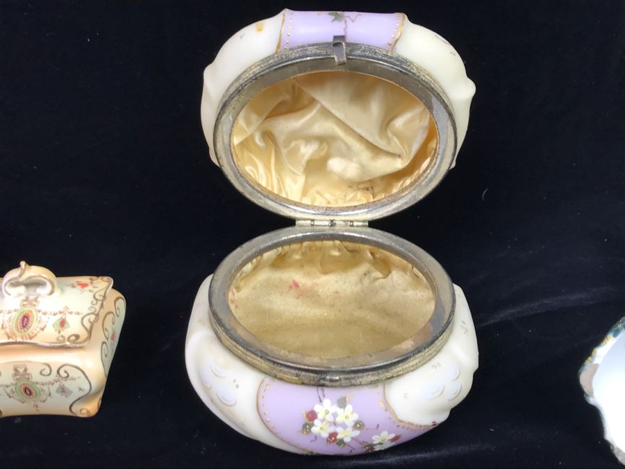 Vintage Round Lidded Trinket Jewelry Box, Limoges France Candlestick And Hand Painted Trinket Box [Photo 13]