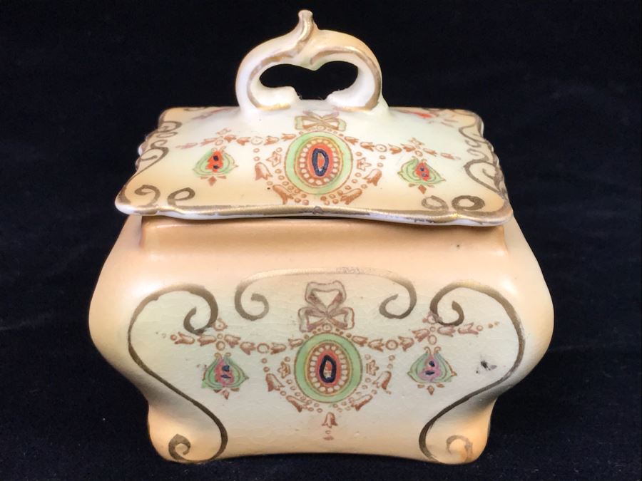 Vintage Round Lidded Trinket Jewelry Box, Limoges France Candlestick And Hand Painted Trinket Box [Photo 15]