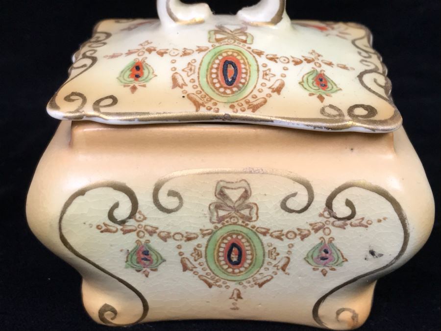 Vintage Round Lidded Trinket Jewelry Box, Limoges France Candlestick And Hand Painted Trinket Box [Photo 18]