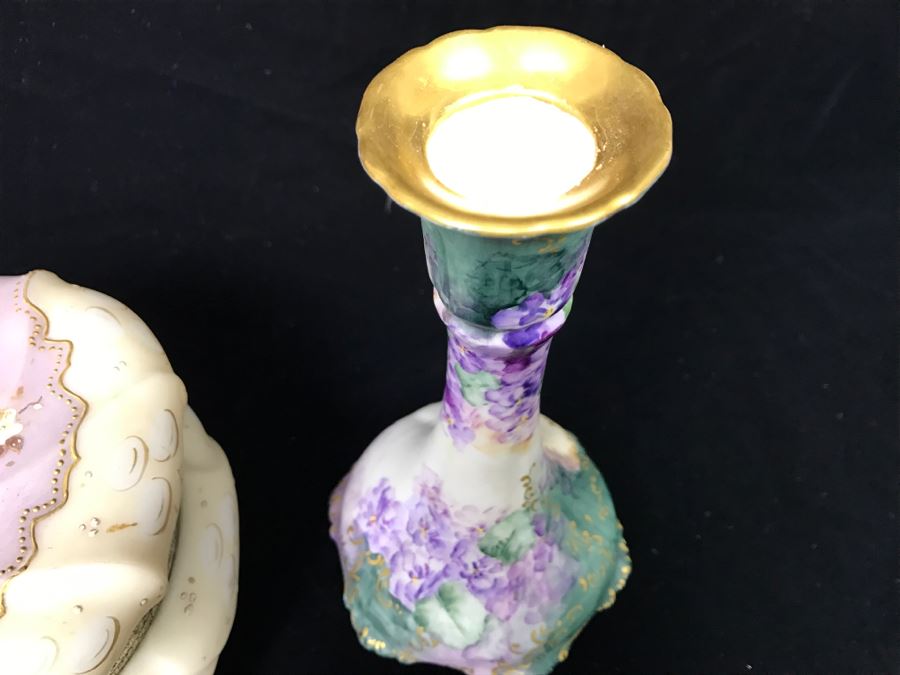 Vintage Round Lidded Trinket Jewelry Box, Limoges France Candlestick And Hand Painted Trinket Box [Photo 7]