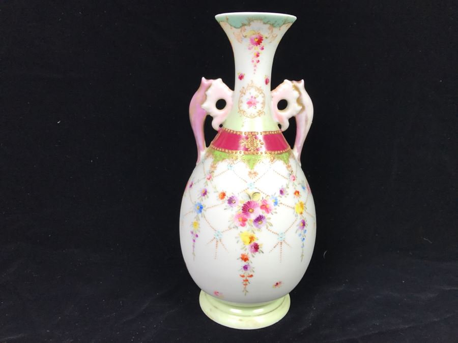 Vintage Signed Asian Hand Painted Double Handled Vase [Photo 3]