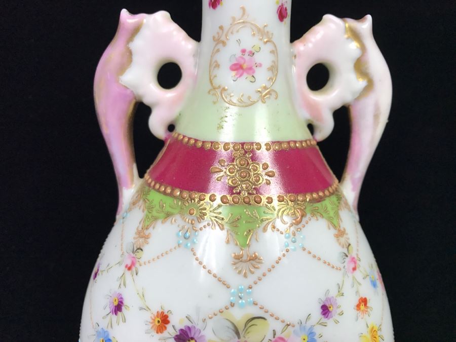 Vintage Signed Asian Hand Painted Double Handled Vase [Photo 5]