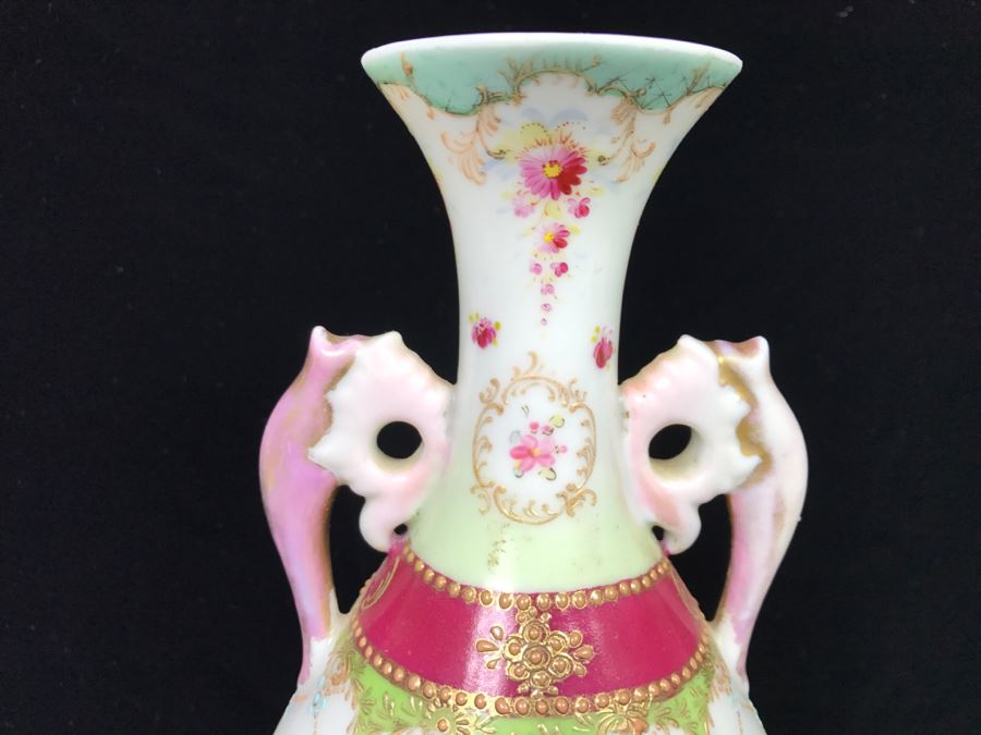 Vintage Signed Asian Hand Painted Double Handled Vase [Photo 4]