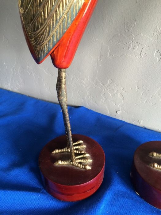Pair of Large Wooden and Brass Ornamental Birds [Photo 5]