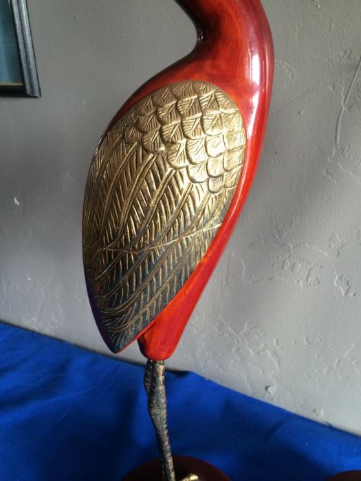 Pair of Large Wooden and Brass Ornamental Birds [Photo 4]