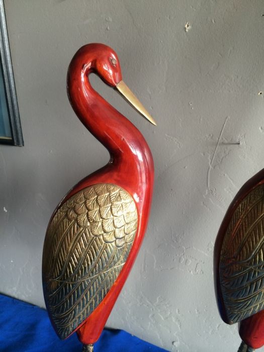 Pair of Large Wooden and Brass Ornamental Birds [Photo 3]