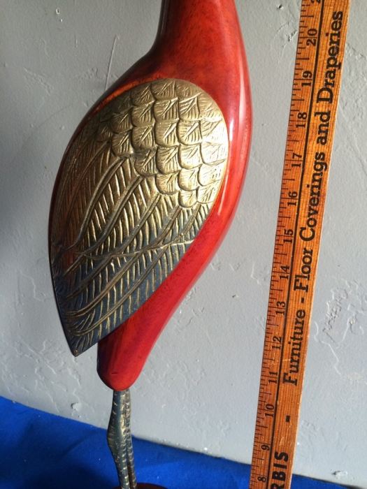 Pair of Large Wooden and Brass Ornamental Birds [Photo 7]