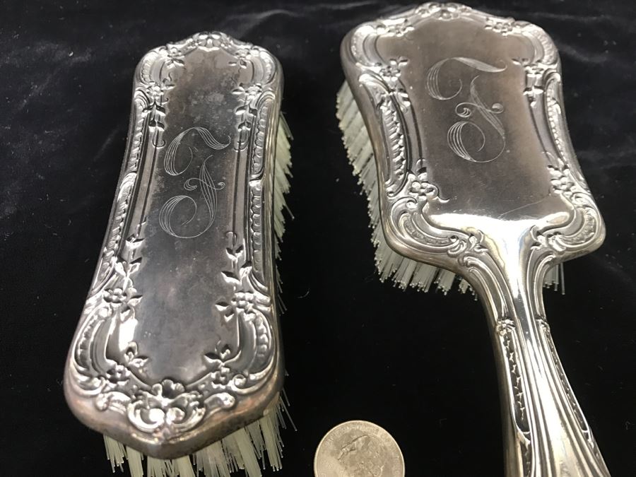 Pair Of Vintage GORHAM Sterling Silver Brushes 242g [Photo 5]